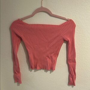 Pink Ribbed Off-Shoulder Top